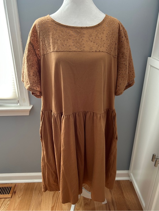 torrid Dresses & Skirts - Torrid NWT Mini Eyelet Yoke Babydoll Dress Size 2X Tobacco Brown Pockets